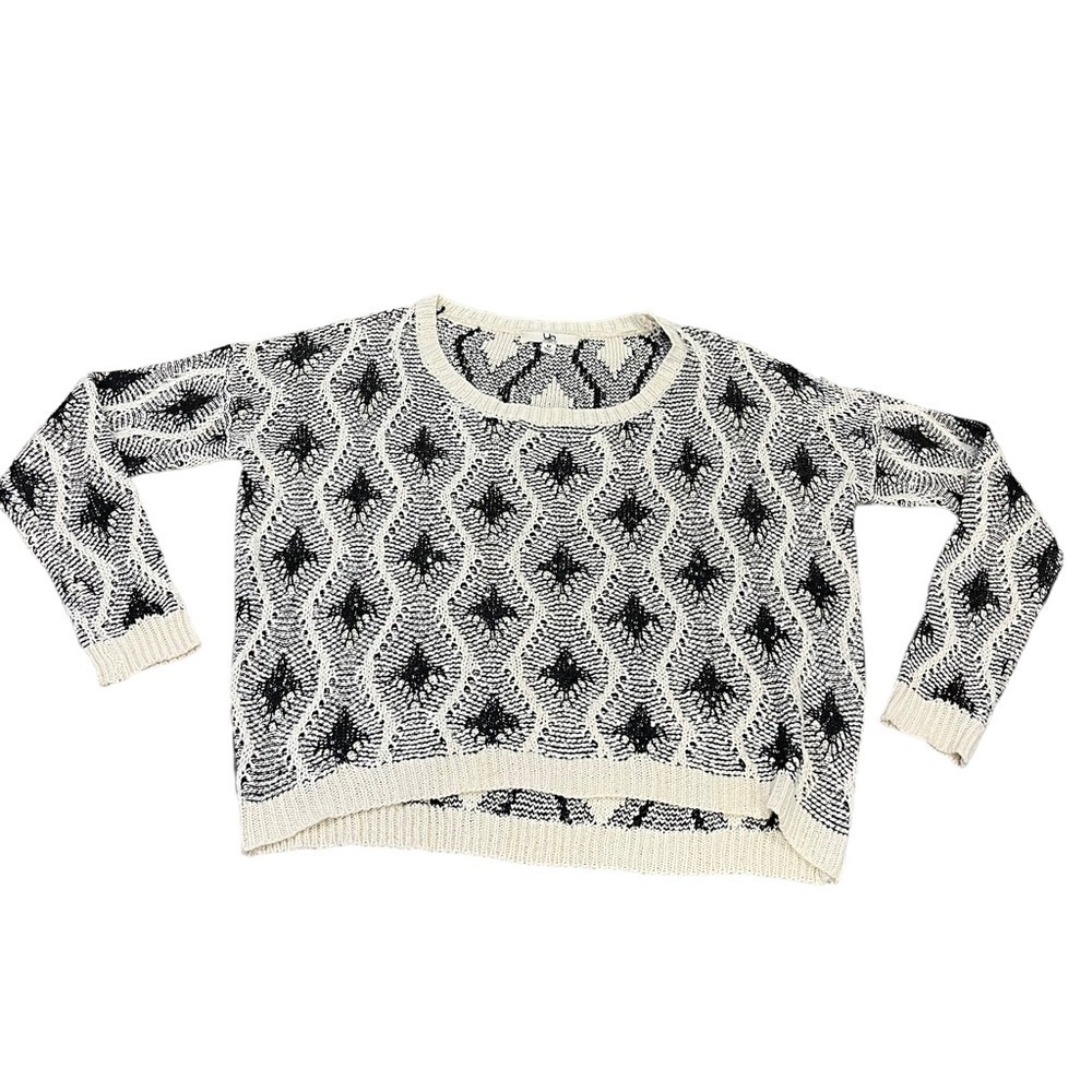 Ya Los Angeles Sparkle Sweater Medium White Black Sequins Cropped Boxy
